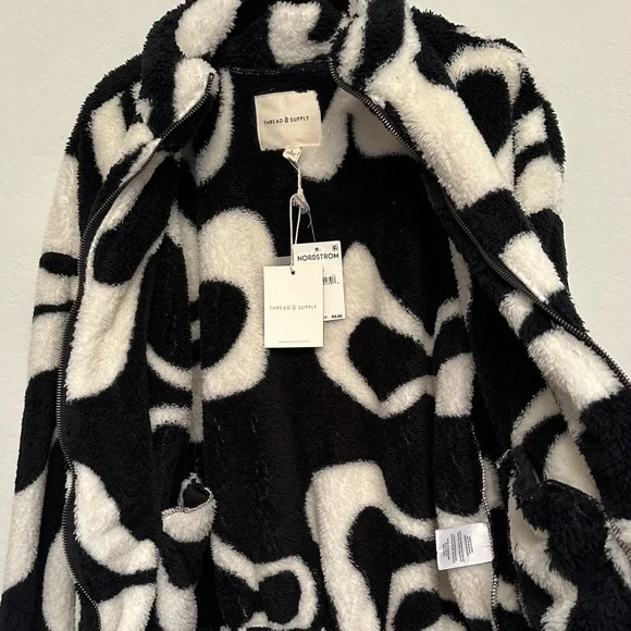 Thread & Supply Black and White Fuzzy Zip Jacket - Picture 9 of 12